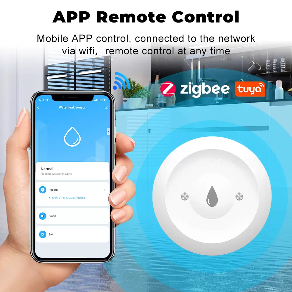 Tuya ZigBee Smart Home Water Leak Detector – Wireless Water Sensor with App Control & Security Alarm System - Image 3