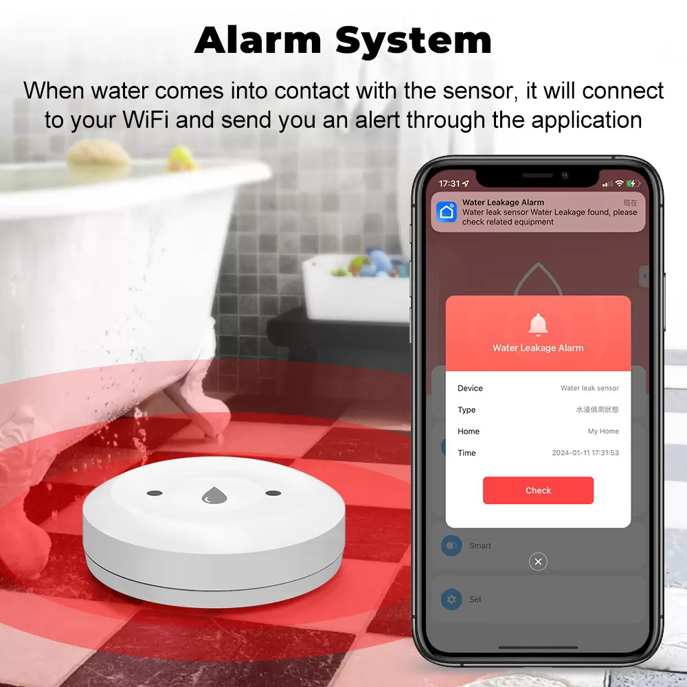 Tuya ZigBee Smart Home Water Leak Detector – Wireless Water Sensor with App Control & Security Alarm System - Image 4