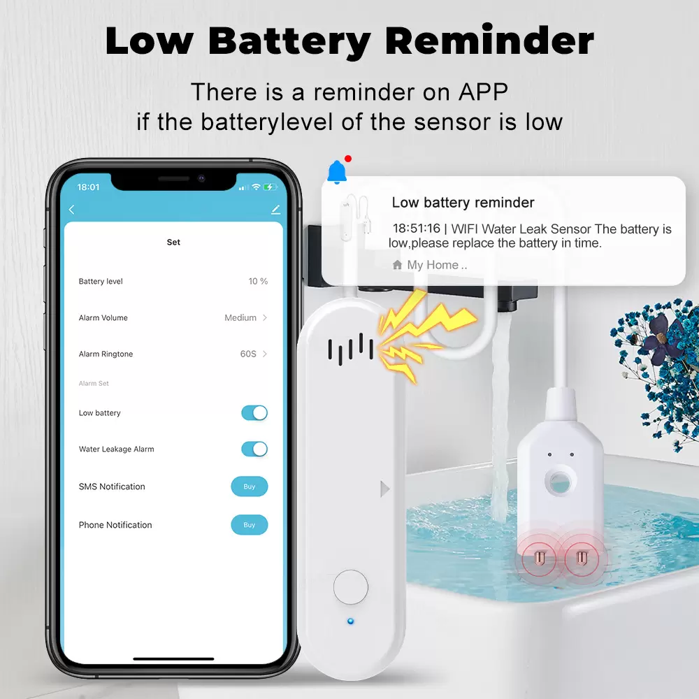 Tuya Smart WiFi Water Leak Sensor – Remote APP Alert & Timer for Home Detection - Image 5